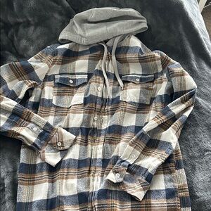 Split Checkered Flannel Shirt with Hood